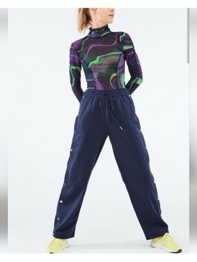 Fabletics Navy Blue Snap-Detail Track Pants